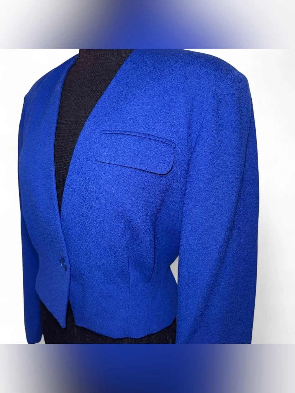 VTG Christian Dior Seperates 100% Wool Blue Cropped Single Button Blazer Size 6